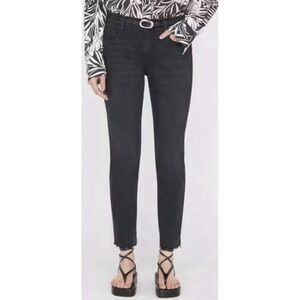 Frame Le High Straight Jeans Black Sz 27 Raw Hem Crop Inseam 27" Stretch Comfy